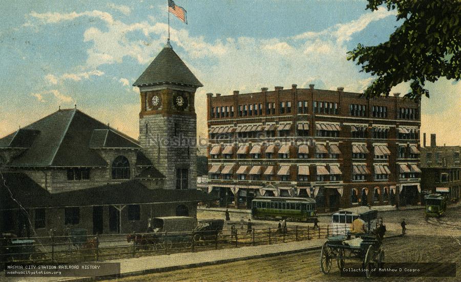 Postcard: Railroad Station and Richardson Hotel, Lowell, Massachusetts